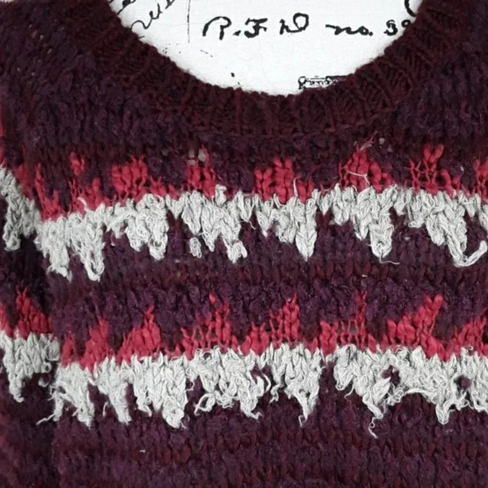 Free People Womens Sweater XS Purple Fair Isle Knit Wool Blend Cozy Boho